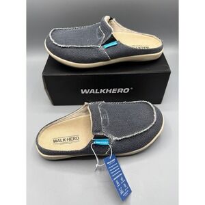 WalkHero Womens Navy Canvas Orthotic Slippers Arch Support Mules WG-2003 Size 9